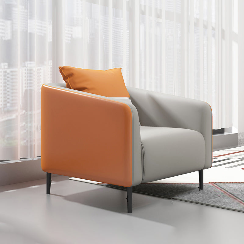 Modern Genuine Leather Sofa Sloped Arm Couch with Tight Seat for Apartment