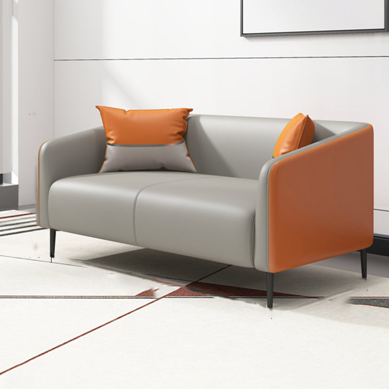 Modern Genuine Leather Sofa Sloped Arm Couch with Tight Seat for Apartment
