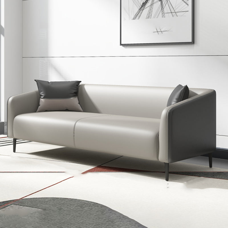 Modern Genuine Leather Sofa Sloped Arm Couch with Tight Seat for Apartment