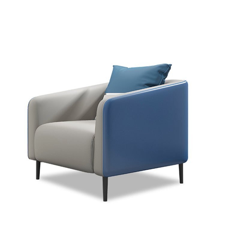 Modern Genuine Leather Sofa Sloped Arm Couch with Tight Seat for Apartment