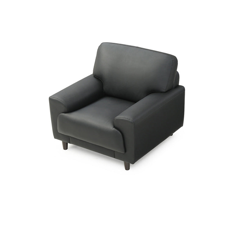 Contemporary Pillow Back Couch Leather Sofa with Solid Wood Legs