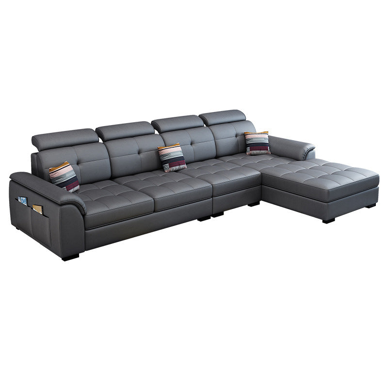 L-shape Faux Leather/Linen Sectionals with Reversible Chaise and Storage