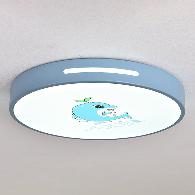 Round Shape Ceiling Lamp Macaroon Modern Style Iron 1 Light Flush Mount for Bedroom