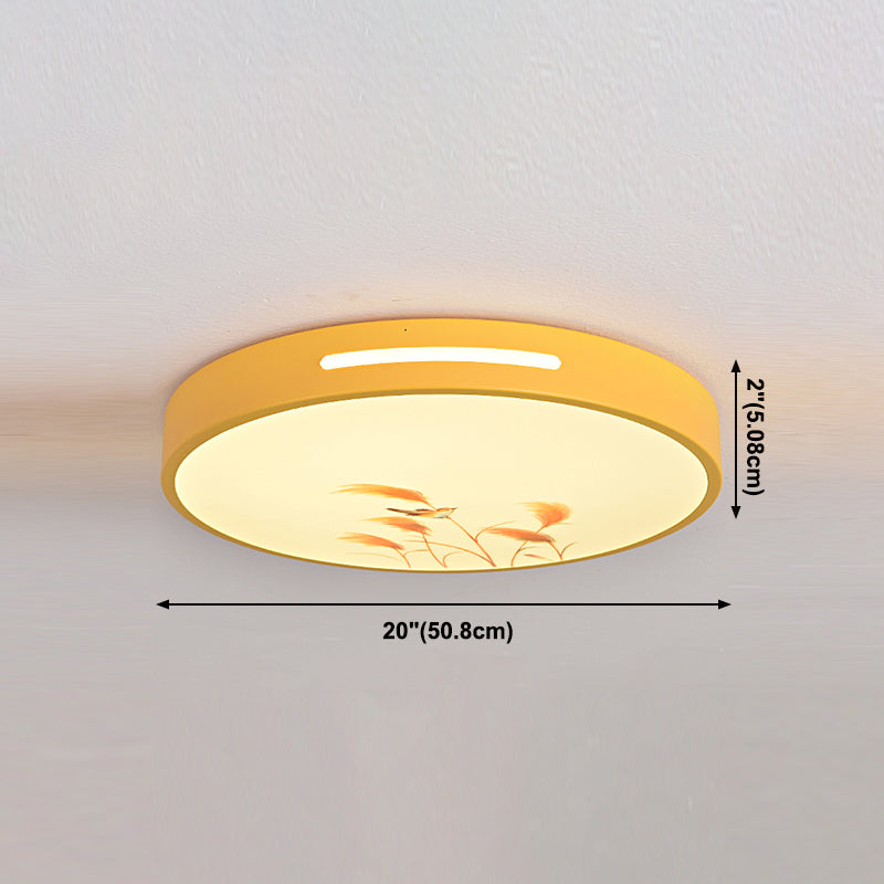 Round Shape Ceiling Lamp Macaroon Modern Style Iron 1 Light Flush Mount for Bedroom