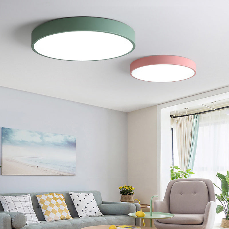 Round Shape LED Ceiling Lamp Macaroon Simple Style Iron 1 Light Flush Mount for Aisle