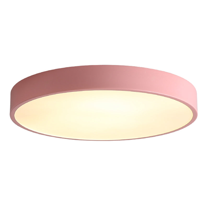 Round Shape LED Ceiling Lamp Macaroon Simple Style Iron 1 Light Flush Mount for Aisle