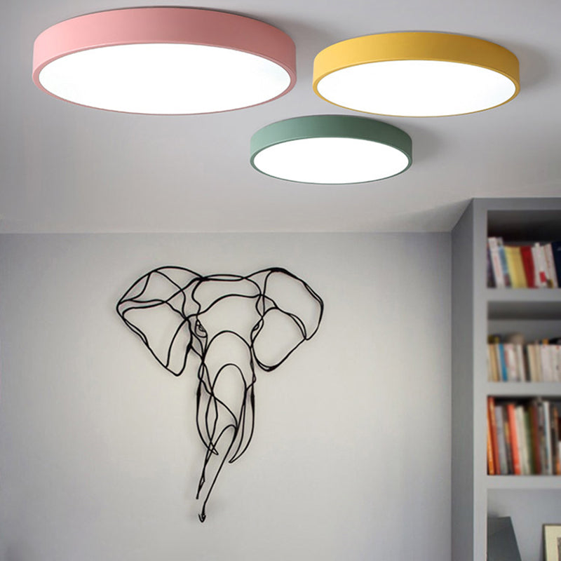 Round Shape LED Ceiling Lamp Macaroon Simple Style Iron 1 Light Flush Mount for Aisle