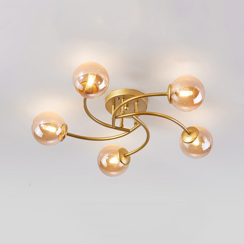 Simplicity Ball Shape Semi Flush Mount Lighting Glass Bedroom Semi Flush Ceiling Light