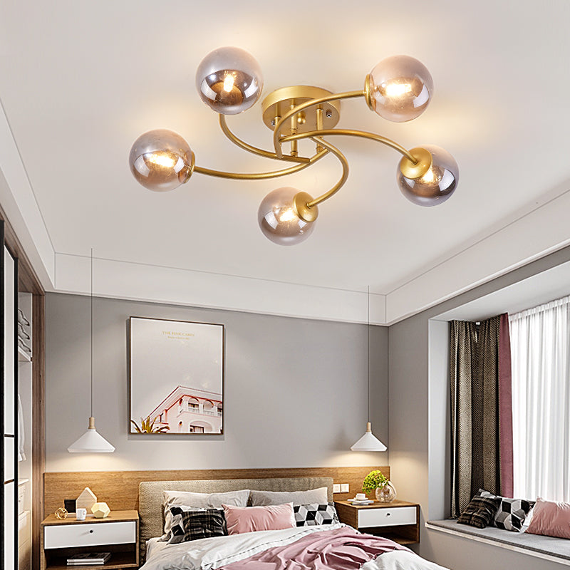 Simplicity Ball Shape Semi Flush Mount Lighting Glass Bedroom Semi Flush Ceiling Light