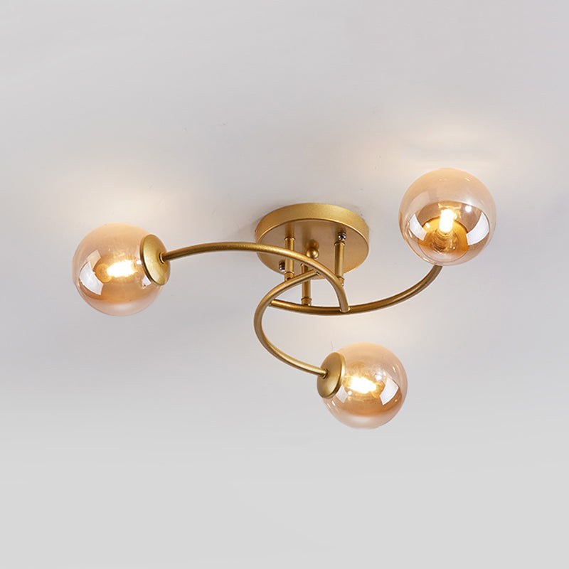 Simplicity Ball Shape Semi Flush Mount Lighting Glass Bedroom Semi Flush Ceiling Light
