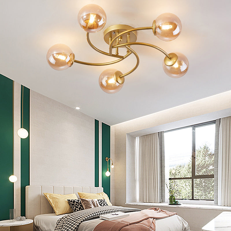 Simplicity Ball Shape Semi Flush Mount Lighting Glass Bedroom Semi Flush Ceiling Light