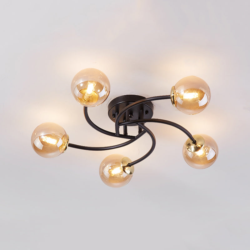 Simplicity Ball Shape Semi Flush Mount Lighting Glass Bedroom Semi Flush Ceiling Light