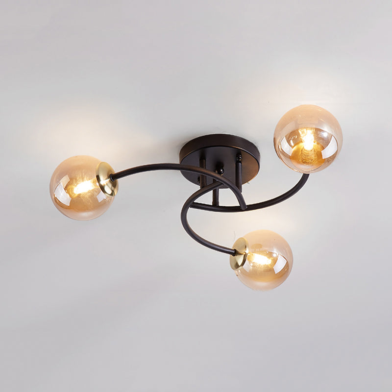Simplicity Ball Shape Semi Flush Mount Lighting Glass Bedroom Semi Flush Ceiling Light