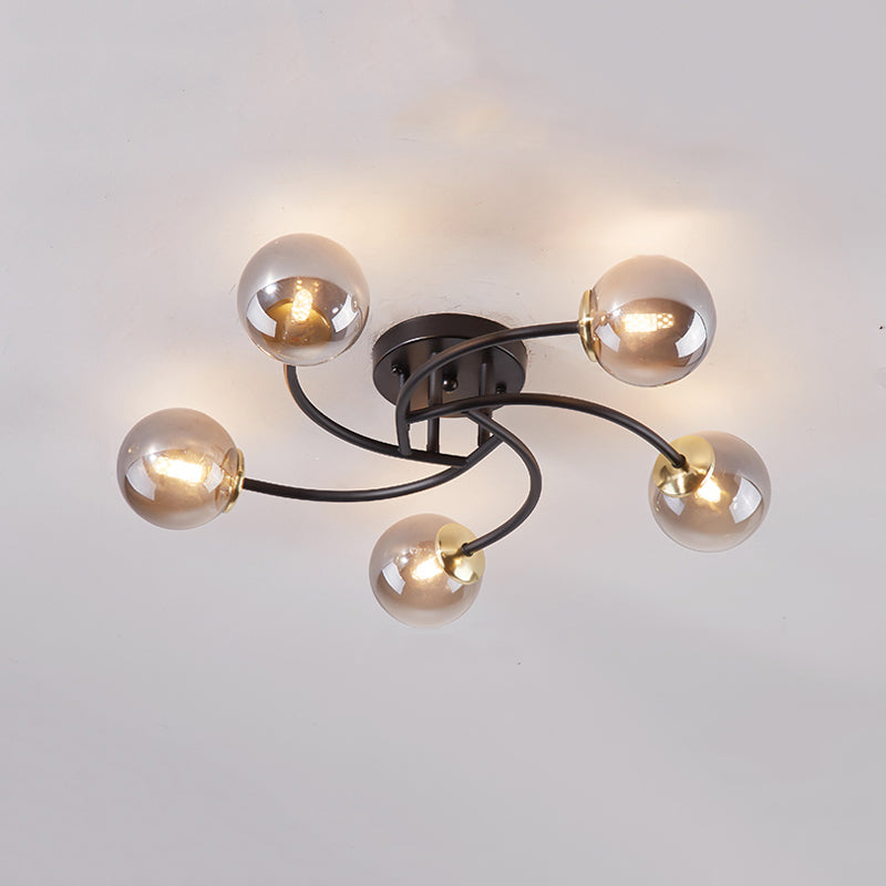 Simplicity Ball Shape Semi Flush Mount Lighting Glass Bedroom Semi Flush Ceiling Light