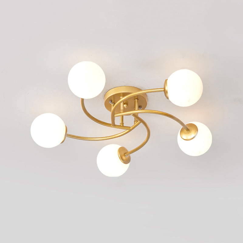 Simplicity Ball Shape Semi Flush Mount Lighting Glass Bedroom Semi Flush Ceiling Light