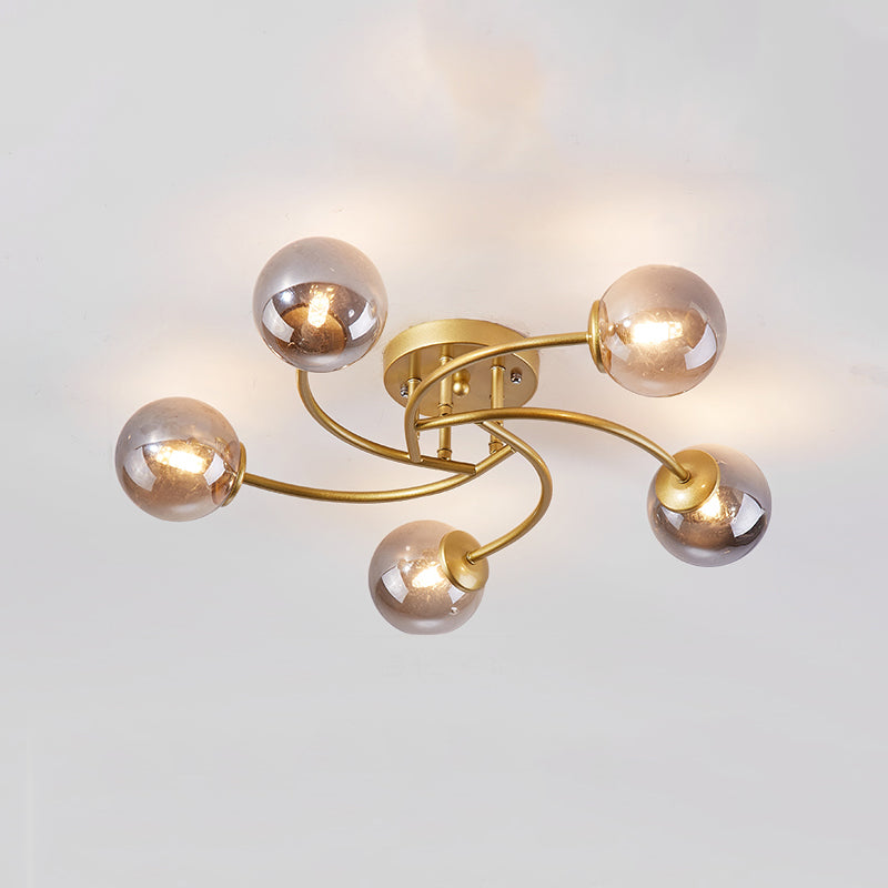 Simplicity Ball Shape Semi Flush Mount Lighting Glass Bedroom Semi Flush Ceiling Light