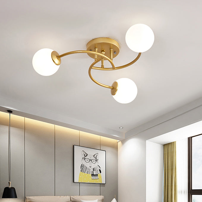 Simplicity Ball Shape Semi Flush Mount Lighting Glass Bedroom Semi Flush Ceiling Light