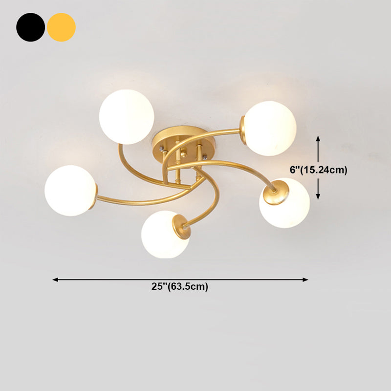 Simplicity Ball Shape Semi Flush Mount Lighting Glass Bedroom Semi Flush Ceiling Light