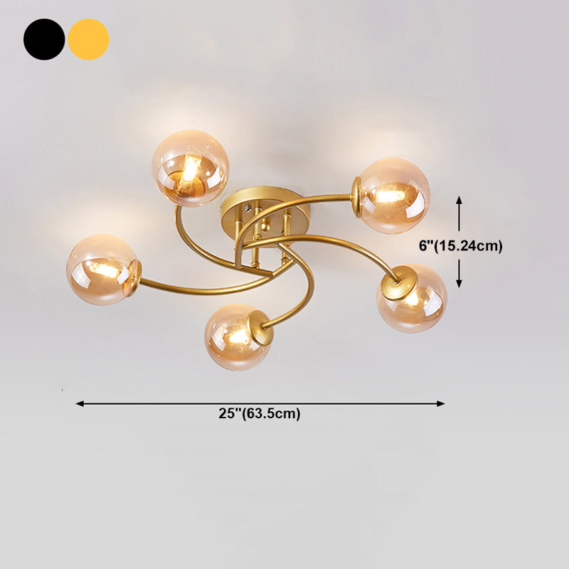 Simplicity Ball Shape Semi Flush Mount Lighting Glass Bedroom Semi Flush Ceiling Light