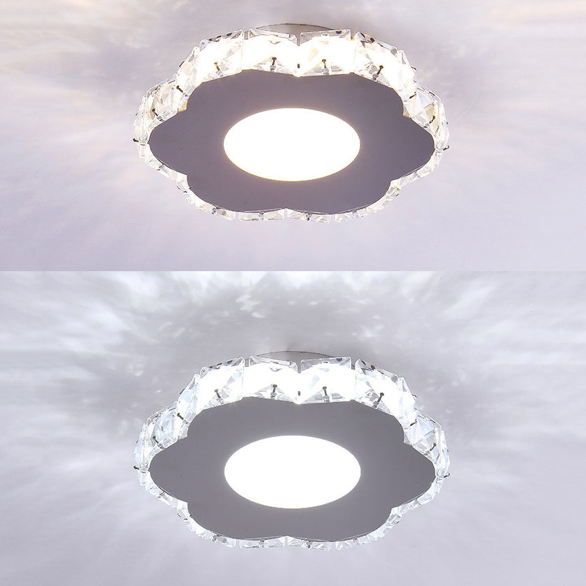 Silver Shaded Semi Flush Mount Lighting Modern LED Crystal Ceiling Light Fixture