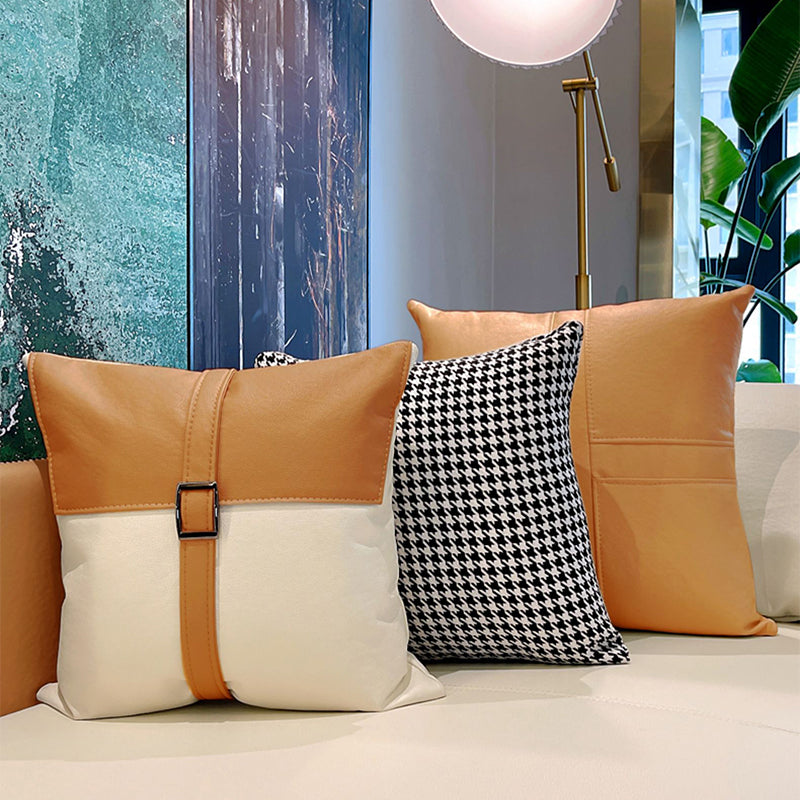 Modern Stain-Resistant Faux Leather Sofa Square Arm Sectional for Apartment