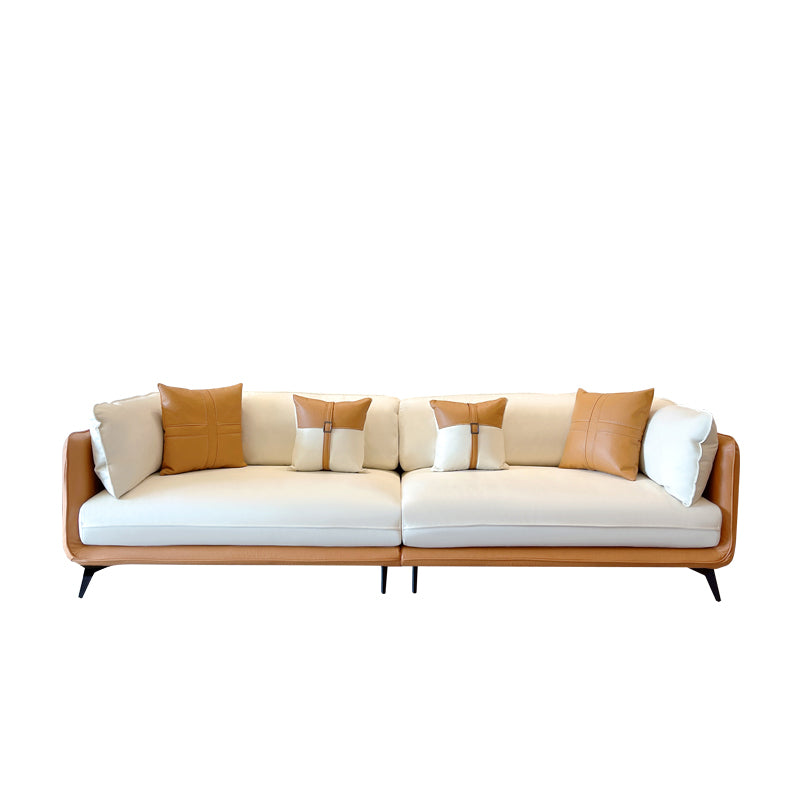 Modern Stain-Resistant Faux Leather Sofa Square Arm Sectional for Apartment