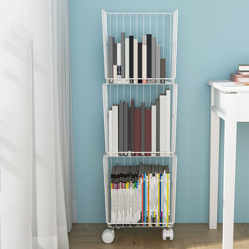 Modern Style Bookshelf Standard Closed Back Metal Bookcase for Home with Wheels