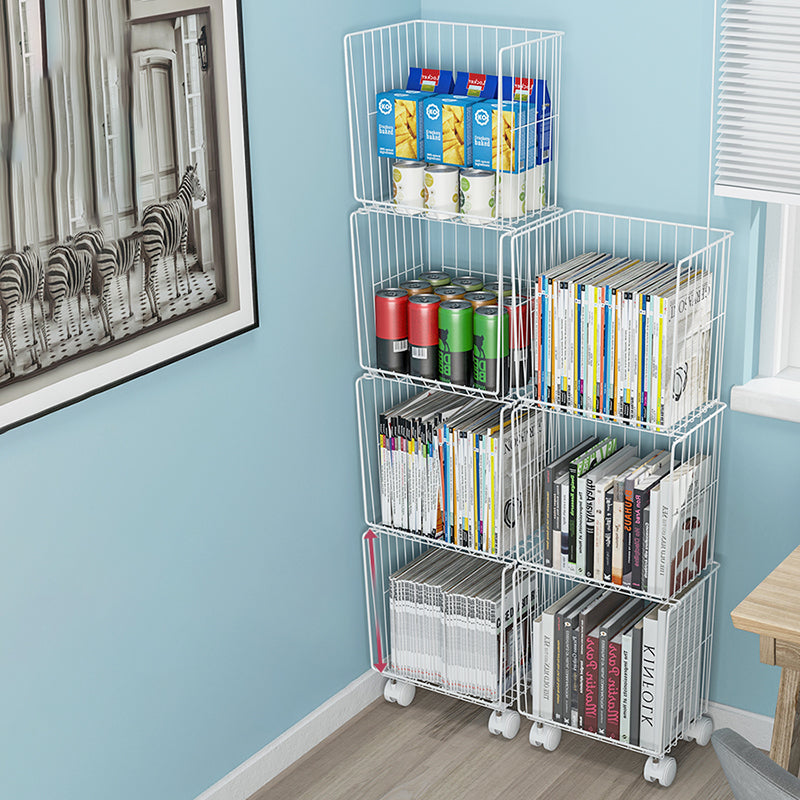 Modern Style Bookshelf Standard Closed Back Metal Bookcase for Home with Wheels
