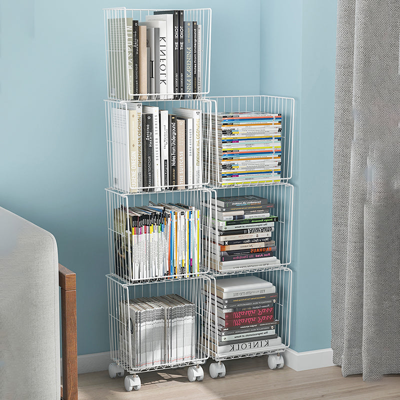 Modern Style Bookshelf Standard Closed Back Metal Bookcase for Home with Wheels