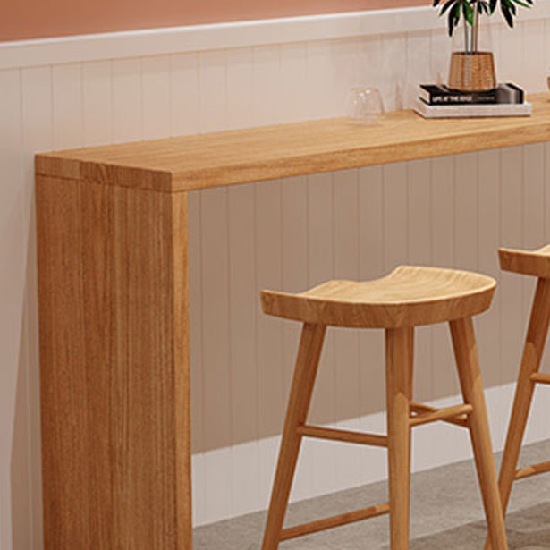 Modern Pine Wood Bar Dining Table Rectangle Indoor Bistro Table with Shelf