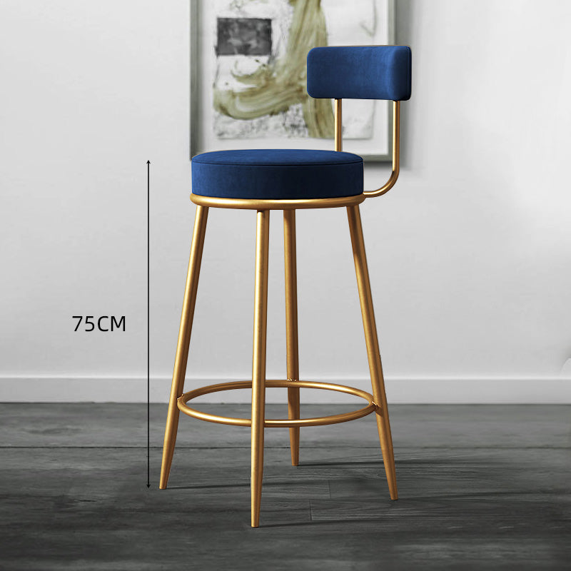 Nordic Armless Backrest Counter Stool Iron Dessert Shop Bar Stool with Cushion and Pedal