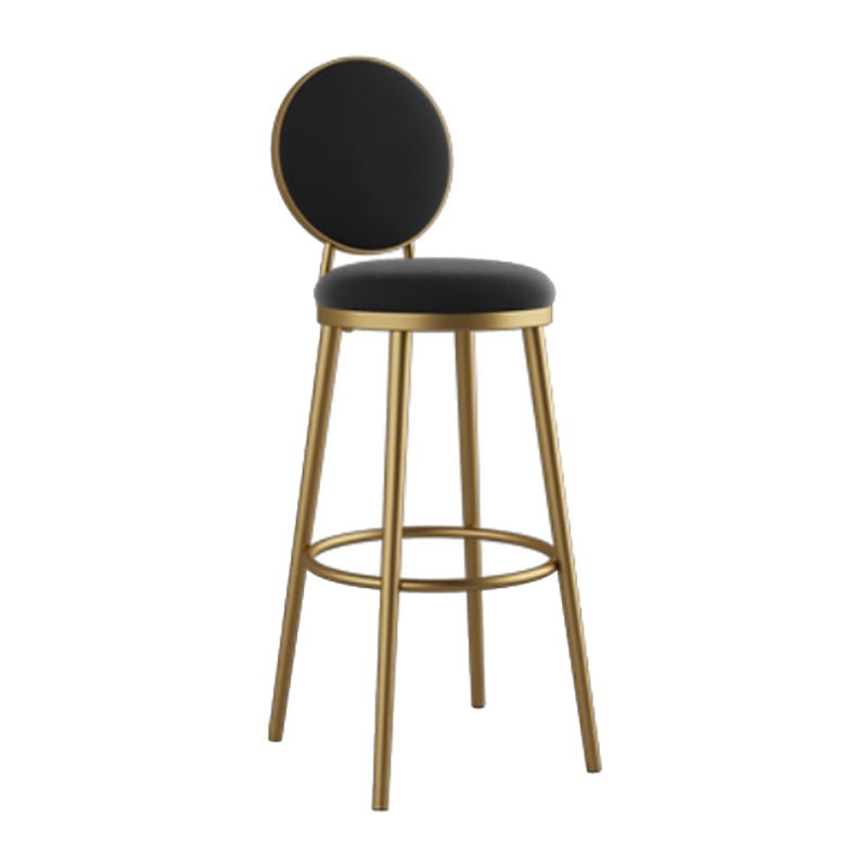 Nordic Armless Backrest Counter Stool Iron Kitchen Bar Stool with Velvet Cushion and Pedal