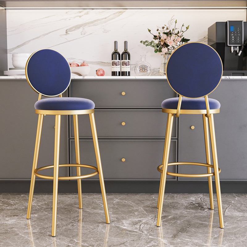Nordic Armless Backrest Counter Stool Iron Kitchen Bar Stool with Velvet Cushion and Pedal