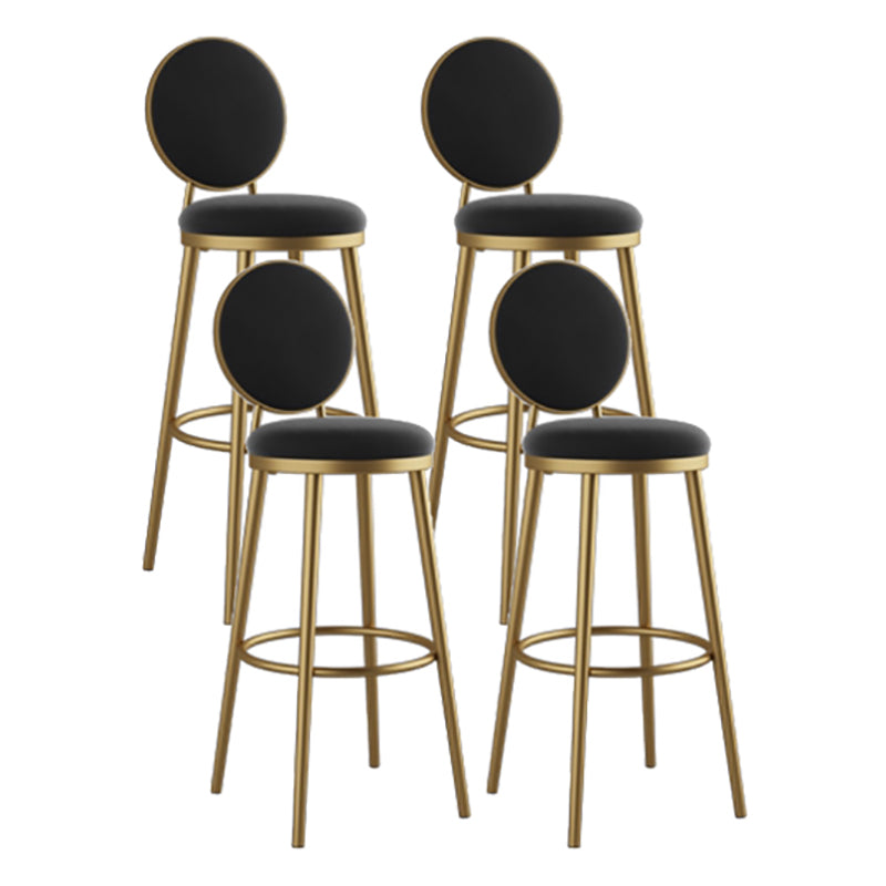 Nordic Armless Backrest Counter Stool Iron Kitchen Bar Stool with Velvet Cushion and Pedal
