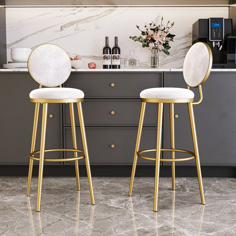 Nordic Armless Backrest Counter Stool Iron Kitchen Bar Stool with Velvet Cushion and Pedal