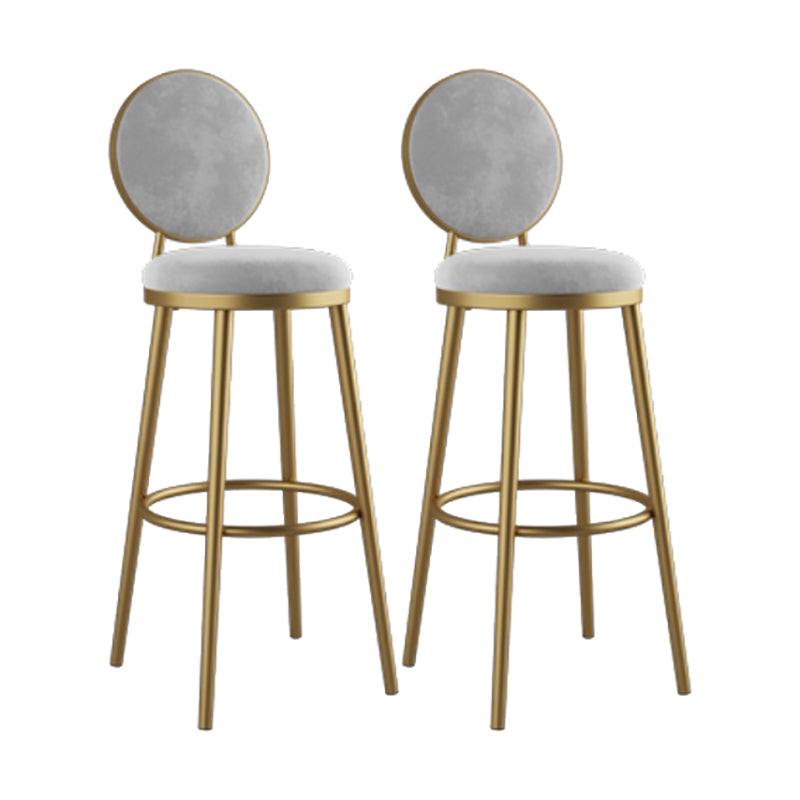 Nordic Armless Backrest Counter Stool Iron Kitchen Bar Stool with Velvet Cushion and Pedal