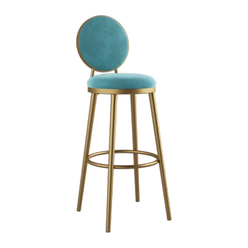 Nordic Armless Backrest Counter Stool Iron Kitchen Bar Stool with Velvet Cushion and Pedal