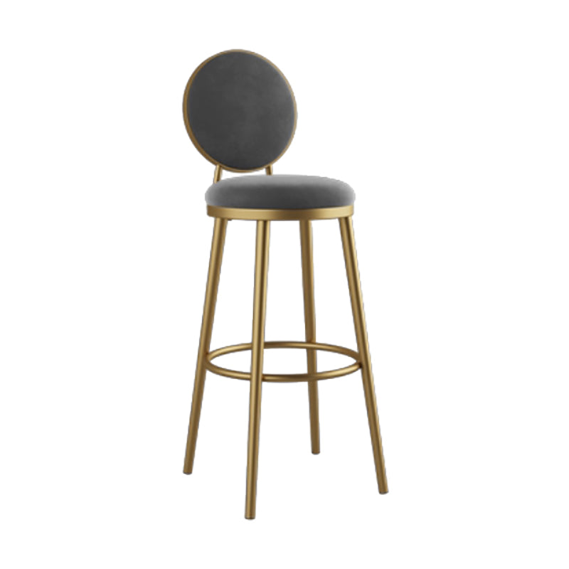 Nordic Armless Backrest Counter Stool Iron Kitchen Bar Stool with Velvet Cushion and Pedal