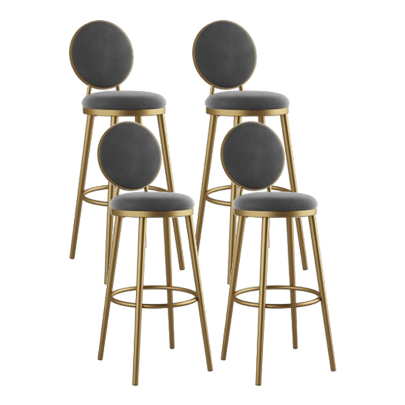 Nordic Armless Backrest Counter Stool Iron Kitchen Bar Stool with Velvet Cushion and Pedal