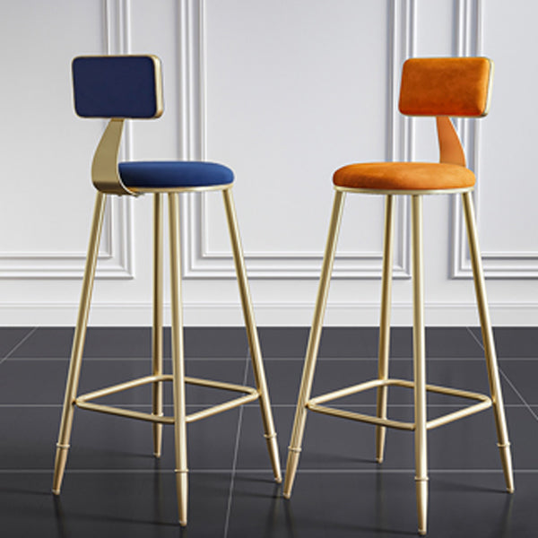 Nordic Armless Backrest Counter Stool Steel Cafe Bar Stool with Velvet Cushion and Pedal