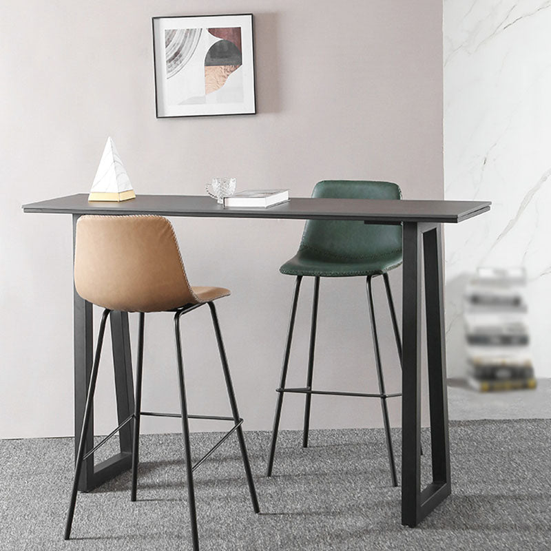Nordic Backrest Counter Stool Iron Kitchen Bar Stool with Leather Cushion and Pedal