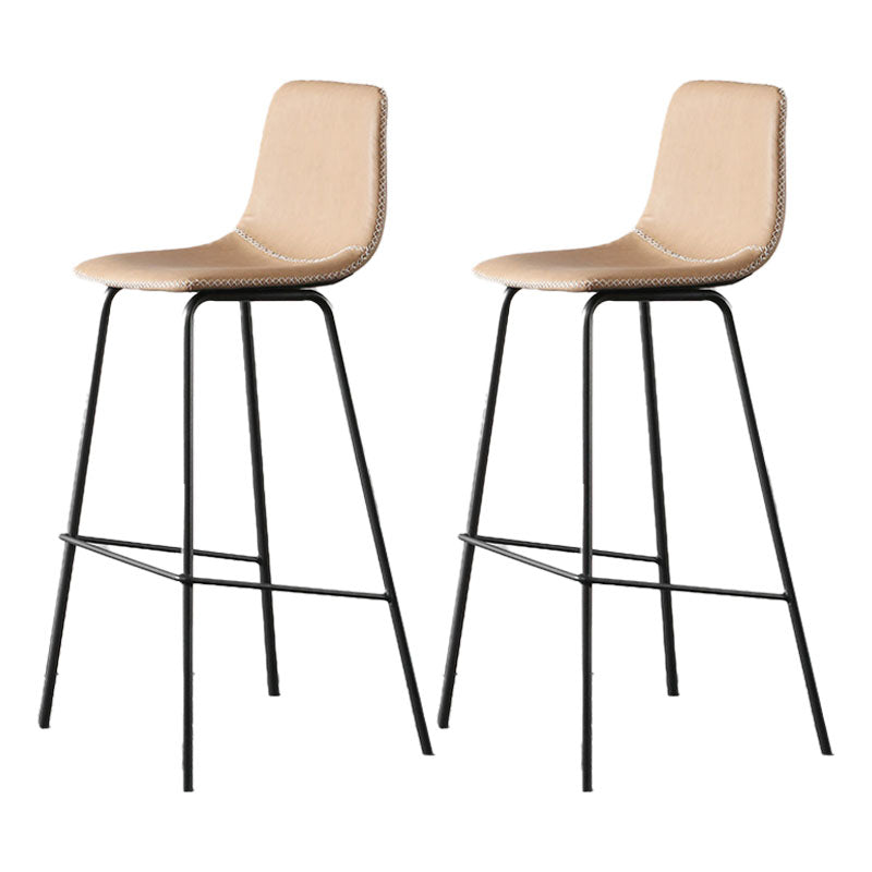 Nordic Backrest Counter Stool Iron Kitchen Bar Stool with Leather Cushion and Pedal