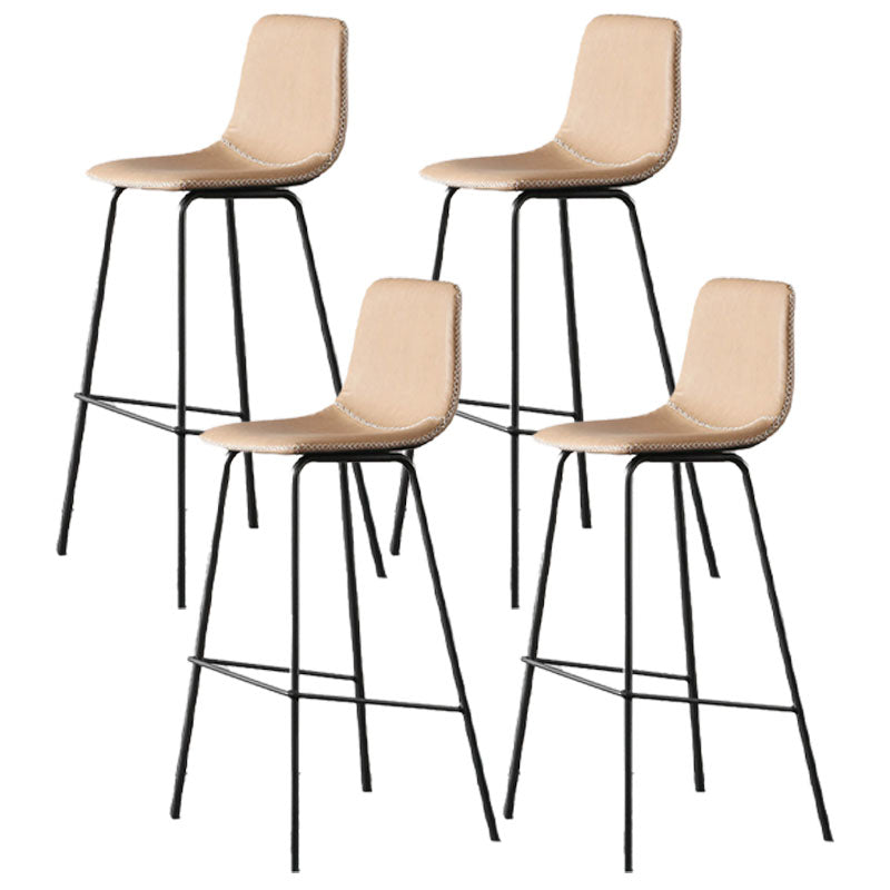 Nordic Backrest Counter Stool Iron Kitchen Bar Stool with Leather Cushion and Pedal
