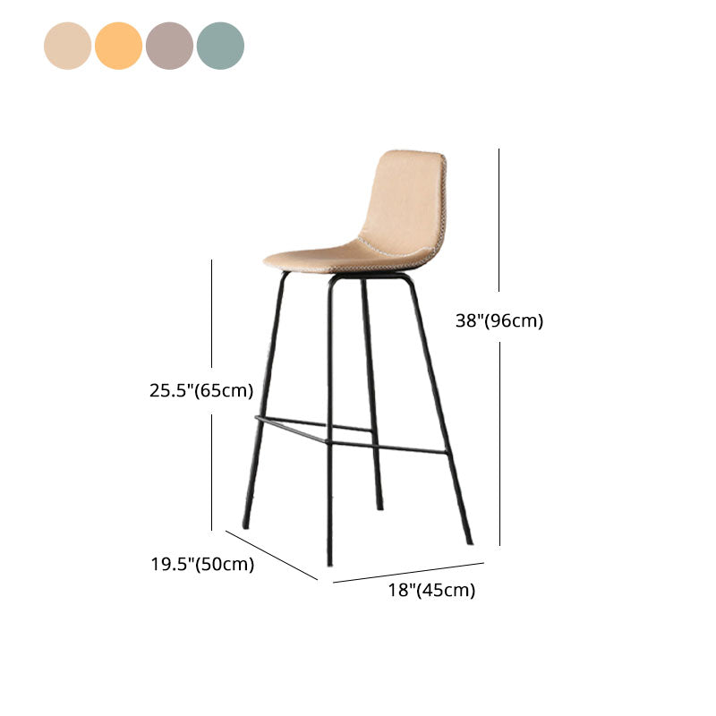 Nordic Backrest Counter Stool Iron Kitchen Bar Stool with Leather Cushion and Pedal