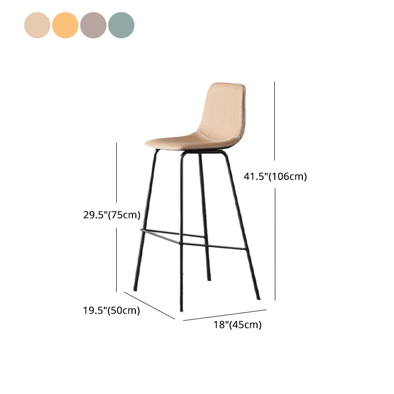 Nordic Backrest Counter Stool Iron Kitchen Bar Stool with Leather Cushion and Pedal