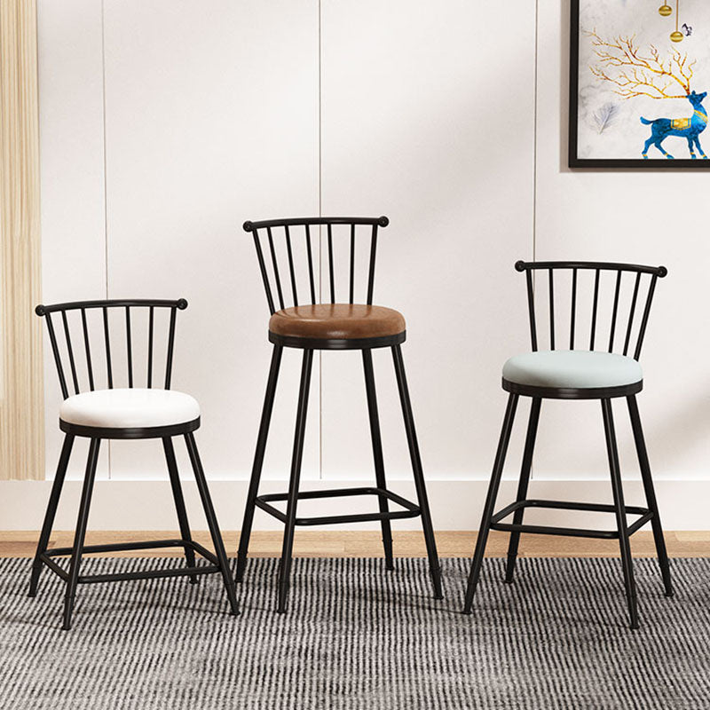 Industrial Armless Backrest Counter Stool Steel Bar Stool with Leather Cushion