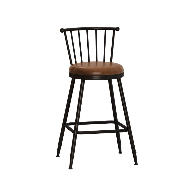 Industrial Armless Backrest Counter Stool Steel Bar Stool with Leather Cushion