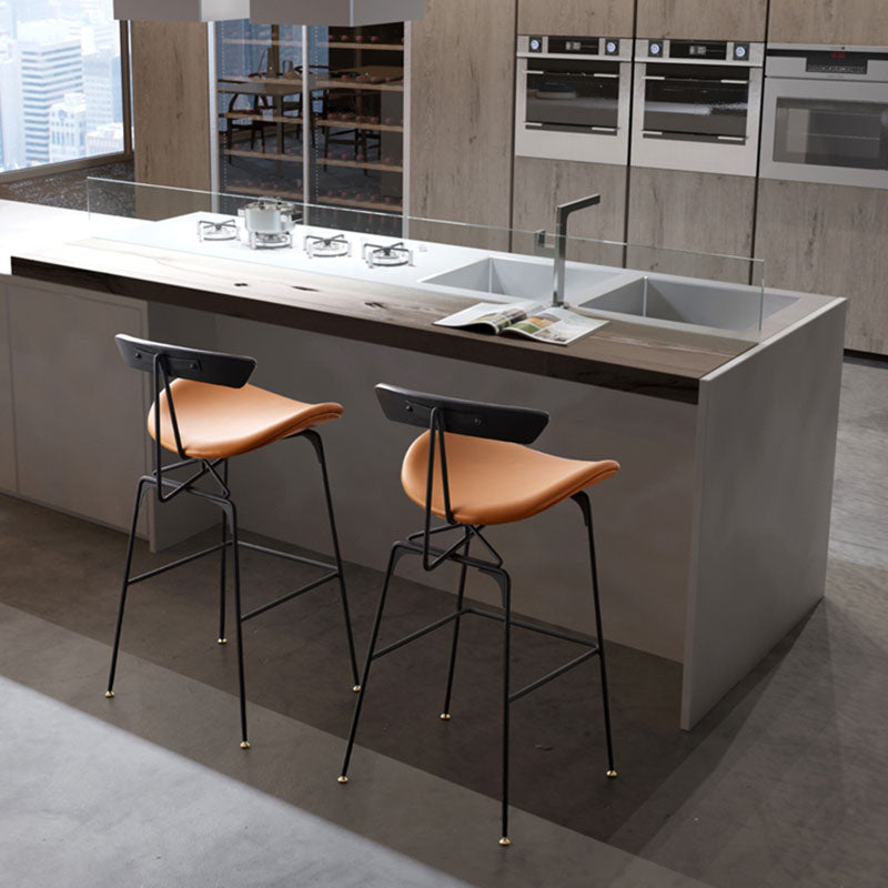 Industrial Matte Finish Leather Barstool Footrest Home Stool