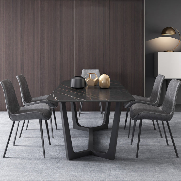 Modern 1/4/5/7 Pieces Rectangle Dining Set Sintered Stone Dining Table with Leather Chairs