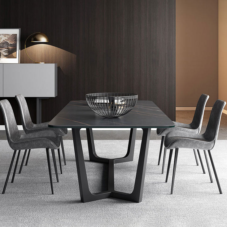 Modern 1/4/5/7 Pieces Rectangle Dining Set Sintered Stone Dining Table with Leather Chairs